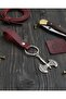 Double-Sided Axe Design Burgundy Genuine Leather Keychain Accessory