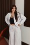 Women's 3 Thread Fleece Lined Robe Bomber Jacket Palazzo Suit 3130 - 3