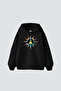 Peace Printed Oversized Unisex Black Hoodie - 2