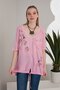 Viscose Fabric Bird Flower Printed Pink Summer Loose Women Blouse - 7
