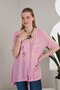 Viscose Fabric Bird Flower Printed Pink Summer Loose Women Blouse - 6