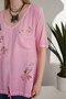 Viscose Fabric Bird Flower Printed Pink Summer Loose Women Blouse - 3