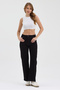 Women's Hakan Jeans Flexible Stretch Fabric Wide Leg Black High Waist Denim Trousers - 2