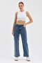 Women's Hakan Jeans Stretch Wide Leg Stone Blue High Waist Denim Trousers - 2