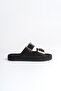 Women's Black Suede Orthopedic Sole Double Buckle Straw Slippers - 2