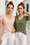 Women's Khaki-Kitten Mouth 2-Pack Short Sleeve 100% Organic Cotton V-Neck T-Shirt - 3