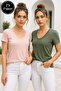 Women's Khaki-Kitten Mouth 2-Pack Short Sleeve 100% Organic Cotton V-Neck T-Shirt
