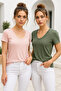 Women's Khaki-Kitten Mouth 2-Pack Short Sleeve 100% Organic Cotton V-Neck T-Shirt - 4