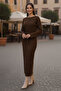Baklava Patterned Mesh Knitwear Dress R4454 Brown - 2