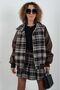 Brown Leather Paneled Plaid Oversized Bomber Jacket - 6