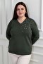 Women's V-Neck Plus Size Rhinestone Knit Blouse - 2