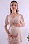 Pregnant Maternity Pajama Set with Effortt Beige Dressing Gown - 6