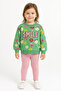 Green - Pink Color Girl's Bottom and Top Set