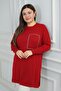 Women's Front Single Pocket Stone Print Detailed Plus Size Knitweartunic Blouse