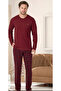 Men'S, 100% Cotton, Burgundy, Crew Neck, Long Sleeve Pajama Set - 2