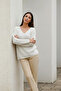 Women's White V-Neck Comfortable Fit Knit Sweater - 2