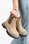 Children's Unisex Cream Suede Thick Serrated Thermo Sole Zippered Elastic Chelsea Boots - 2
