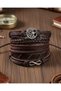 5-Piece Eternity and Tree of Life Design Brown Genuine Leather Bracelet Accessory Gift Bracelet - 2