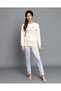 Thermal Round Neck Ultra Soft Long Sleeve Colorfast Printed Embroidery Detail Women's Pajamas Set - 4