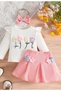 Girls' Skirt Suit 3-Piece Set, Long Sleeve T-Shirt and 3D Colorful Flower Embroidery Skirt and Ribbon - 2