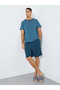 Navy Blue Solid T-Shirt and Shorts Pyjama Set