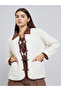 White Solid Quilted Padded Jacket with Button Front - 3