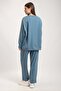 Tulle Flower and Pearl Detailed Modal Fabric Double Suit 7914 - Blue - 6