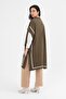 Women's Khaki Striped Pocketed Zippered Knit Poncho - 5