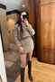 Crew Neck Hair Braided Knitwear Skirt Set - Camel - 5