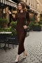 Patterned Long Knit Dress R7148 Brown