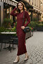Patterned Long Knit Dress R7148 Burgundy - 3