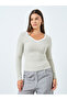 Grey Ribbed V Neck Slim Fit T-Shirt with Contrast Trim