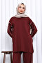 Burgundy Piped Tunic Modal Suit with Trousers - 3