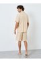 Men Beige Pocket Embroidery Detail Shirt with Contrast Piping and Shorts Set - 5