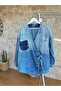 Hatunatila Front-Tied Denim Jacket with Stone and Pocket Detail 7894