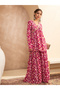 Red Floral Cambric Peplum Top with Sharara Pants Co-Ords - 2