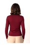 Women's Burgundy Boat Neck Shoulder Buttoned Long Sleeve Sandy Fabric Blouse - 6