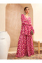 Red Floral Cambric Peplum Top with Sharara Pants Co-Ords - 6