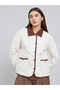 White Solid Quilted Padded Jacket with Button Front - 4