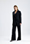 Lined Shoulder Pad Piece Satin Women's Suit – Stylish Oversized Jacket and Wide Leg Pants |   Tk36437 Black