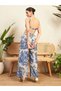 3-Pieces Toile Print Top, Longline Blazer and Trousers Set - 2