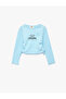 Teddy Bear Printed Ruched Detail Cotton Long Sleeve T-Shirt