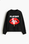 Playboy Printed Hoodless Relaxed Fit Women's Black Sweatshirt - 3