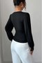 Women's Black Pearl Detail Long Sleeve V-Neck Crepe Fabric Blouse - 6