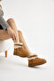 Women's Tan Thick Poly Sole Fur Detailed Suede Look Casual Boots - 4