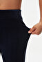 Light Navy Blue Girl's Corded Fabric Velvet Tights with Pockets - 4