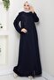 Floral Detail Stone Embellished Ferace Navy Blue Hm2847