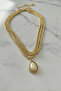 Golden Yellow Multi Chain Oval Pearl Detail Necklace (40+5cm) - 5
