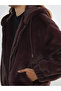 Claret Red Hooded Women's Fur Jacket - 3