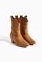 Women's Pointed Toe Heeled Boots Western - Tan - 5